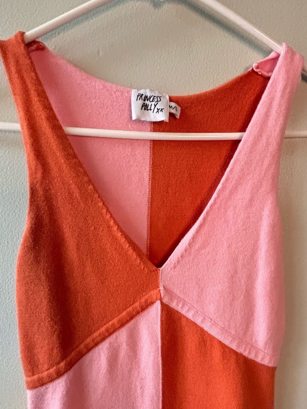 Princess Polly Mini Dress Pink Orange Colorblock Retro Knit Slim Fit SZ M/L - Picture 3 of 6
